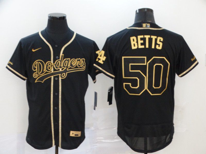 Men Los Angeles Dodgers 50 Betts Black Nike Elite MLB Jerseys